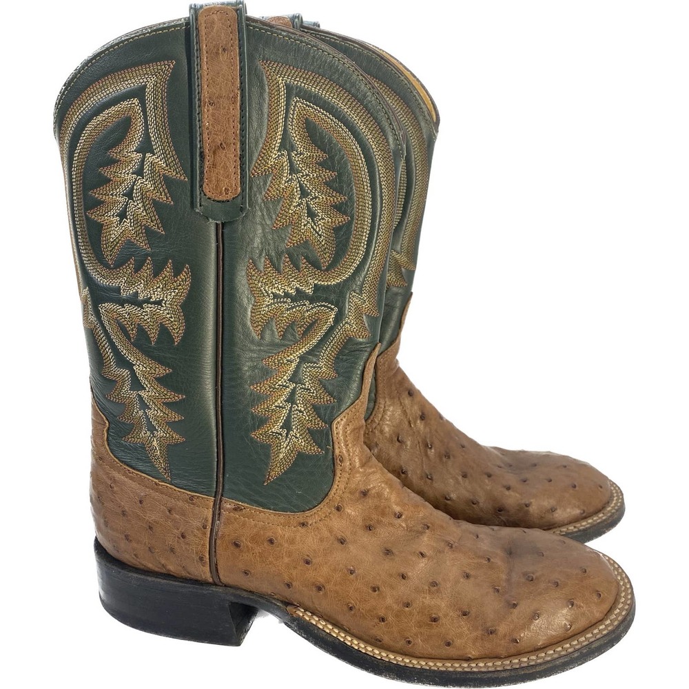 Anderson Bean Green & Tan Ostrich Western Cowboy Boots Men 6.5